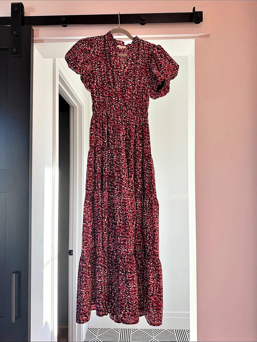 Funky Print Maxi Dress in Black, White & Pink Size Small Like New